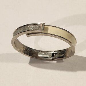 Charming Charlie - Silver Glitter & White Cuff Bangle Bracelet